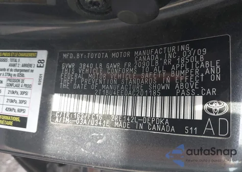 2010 Toyota Corolla Le from USA, damaged, VIN 2T1BU4EE0AC201185